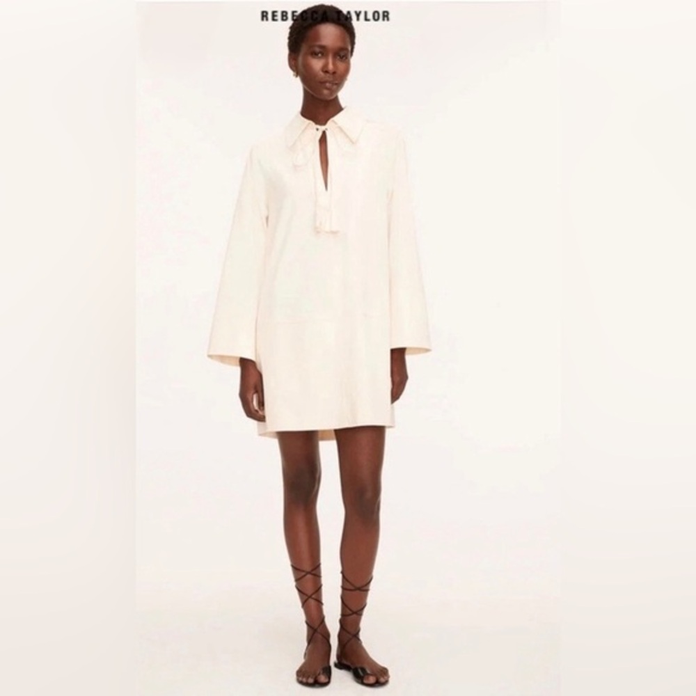 Rebecca Taylor Heavy Cotton Shirt Dress in Cream Size Medium